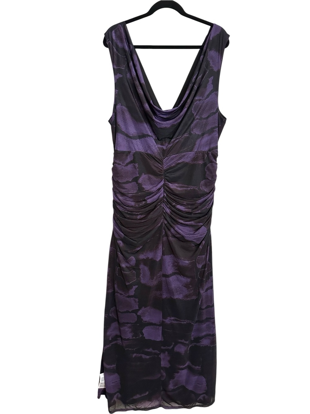 ASOS Curve Plunge Sheer Ruched Maxi Dress Cowl Back Purple Black Snake Print 18 - Picture 6 of 13